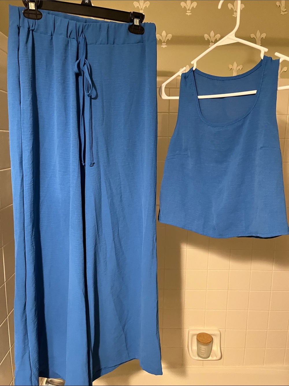 Blue Two-Piece Tank Top and Wide-Leg Pants Set